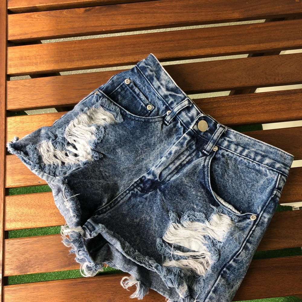 High Waisted Destroyed Denim Shorts